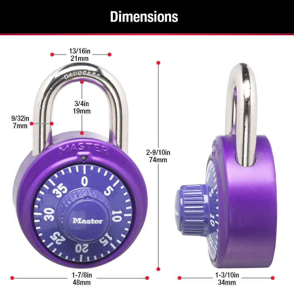 School Locker 3-Digit Combination Padlock, Color Variety