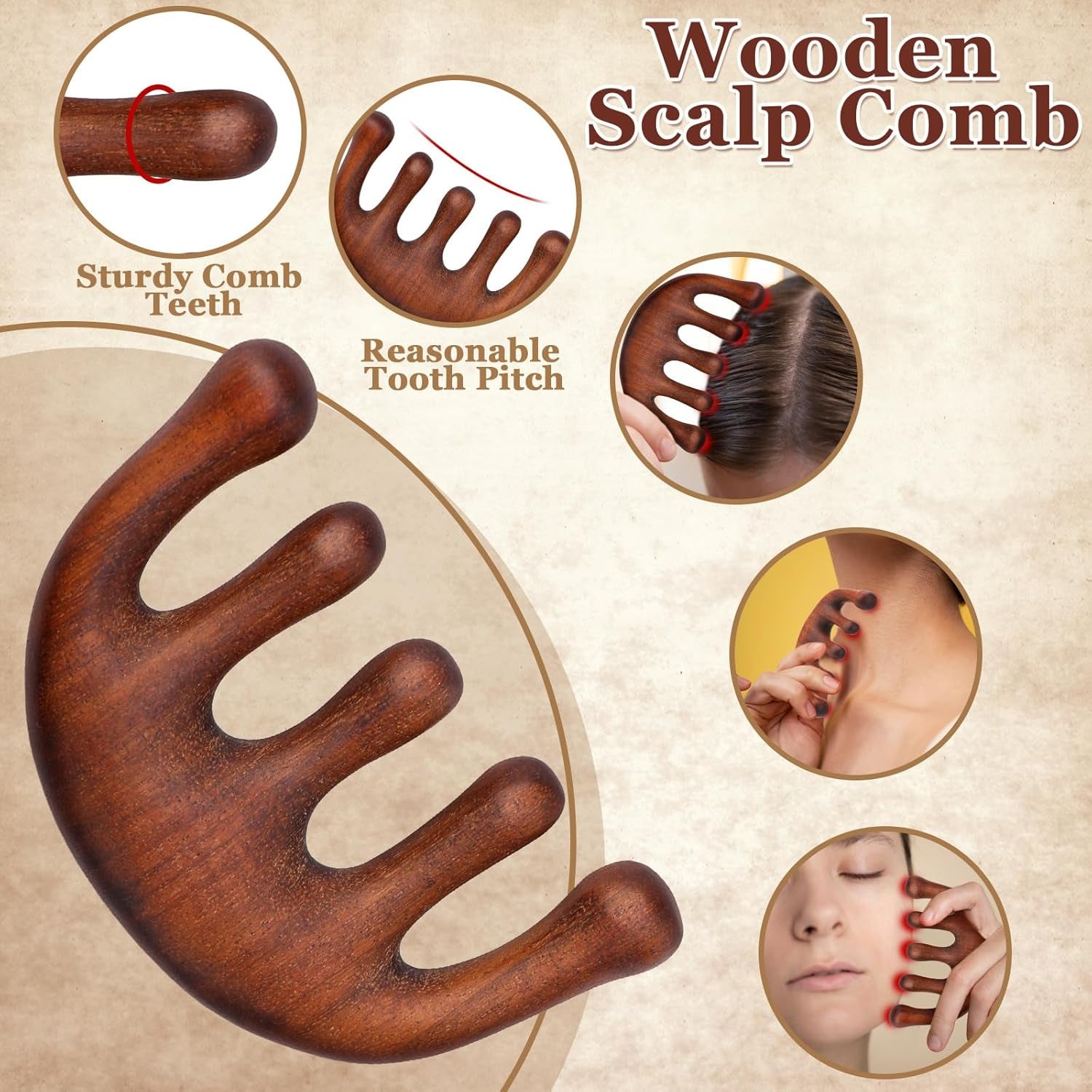 3 Pcs Wooden Head Scalp Massager Comb, Head Massage Tool for Relaxation Hair Gua Sha Comb for Mother,Gaughter,Wife