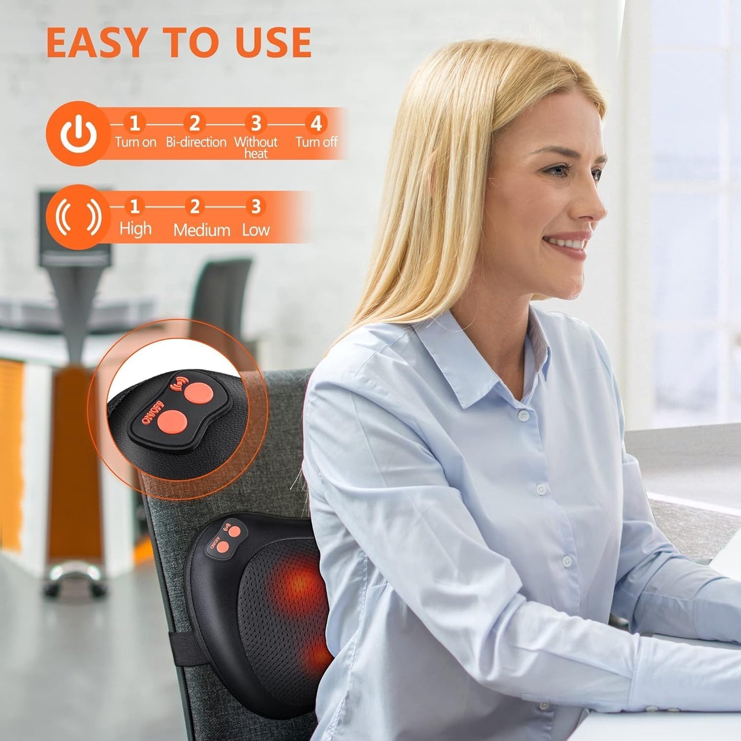 Neck and Back Massager with Heat Electric Shiatsu Deep Tissue 