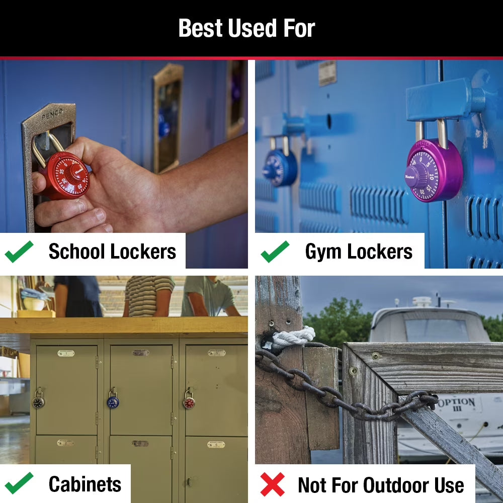 School Locker 3-Digit Combination Padlock, Color Variety