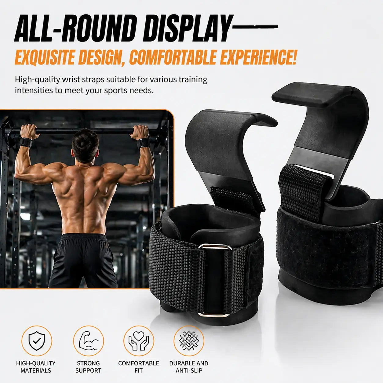 Wrist Lifting Straps with Assisted Hook, Durable High Elasticity for Weightlifting, Pull-Ups & Deadlifts - Comfortable Support & Secure Fit for Strength Training