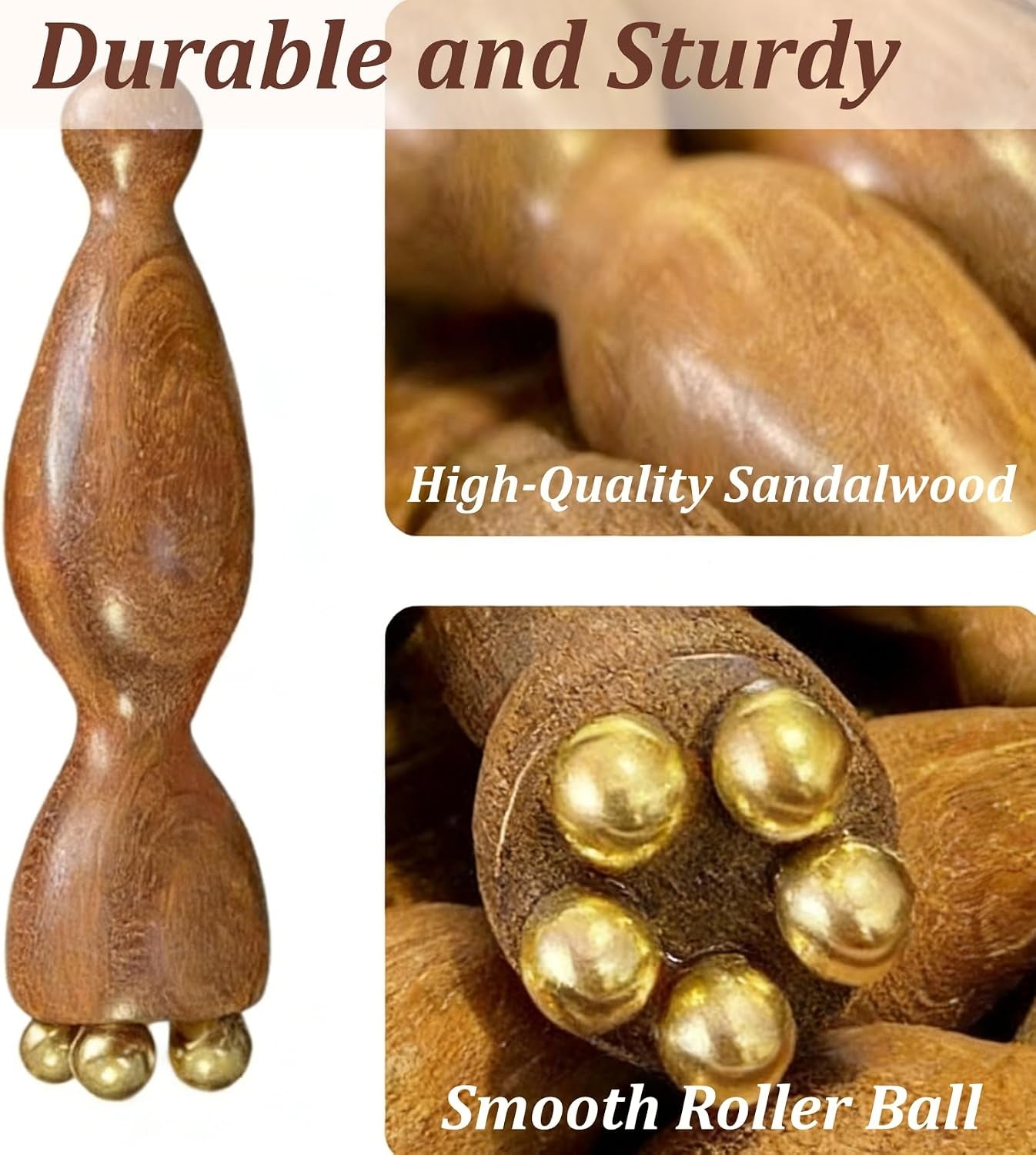 Facial Massage Tool Set 2Pcs Sandalwood Eye Massager with 5 Copper Beads Wooden Facial Massage Tools Gua Sha Eye Massager Tool for Face Acupressure Head Massage Wood Therapy Manual Massage Tool