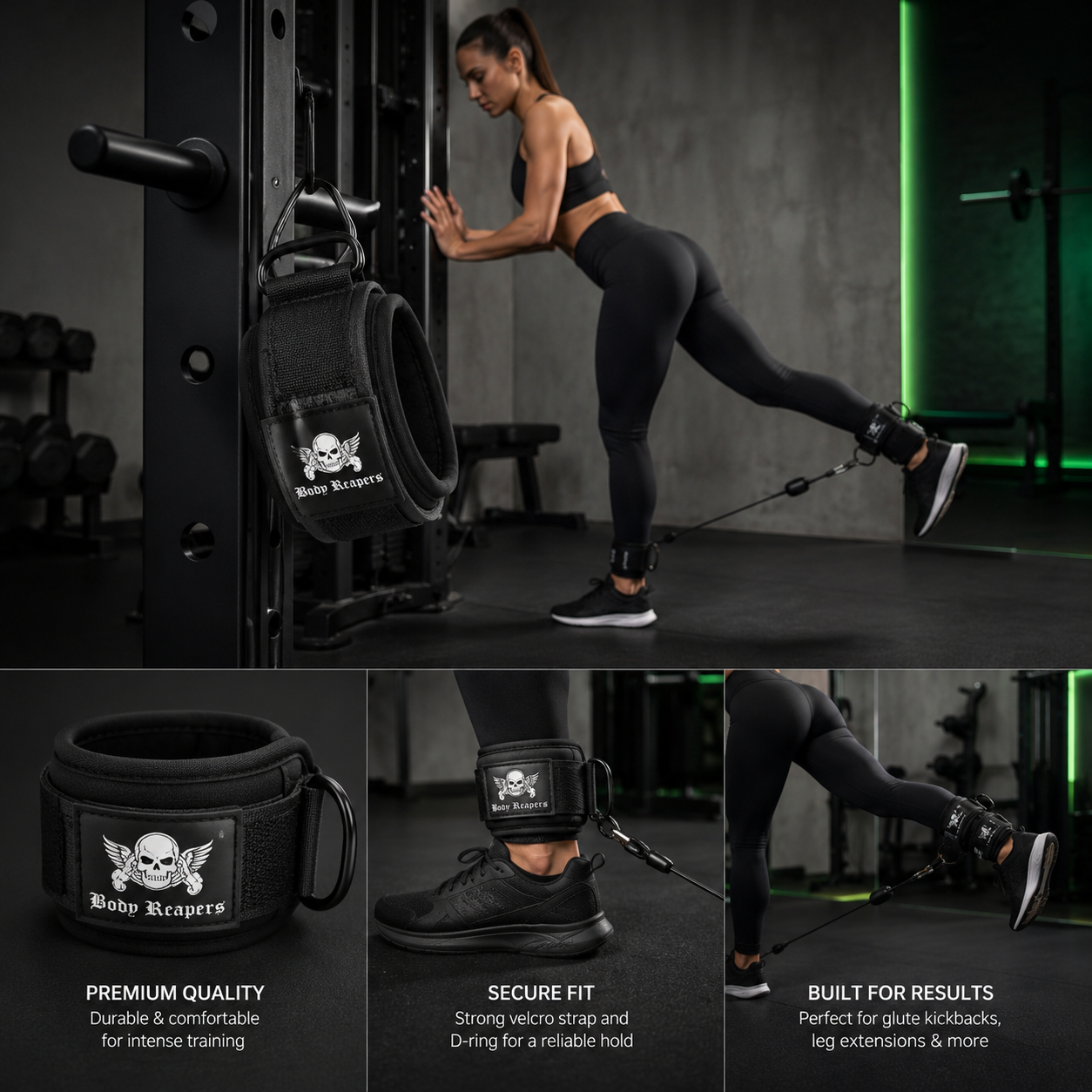 Adjustable Ankle Cuff Cable Attachment with Durable Double D-Rings and Cushioned Design for Enhanced Glute, Leg, and Lower Body Workouts