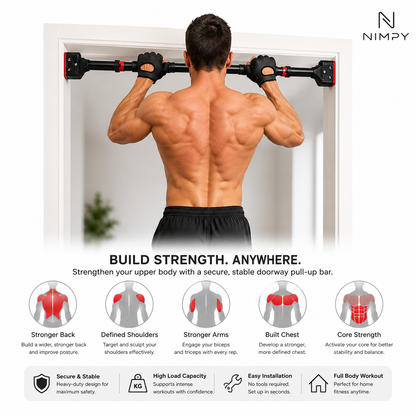 Adjustable Doorway Pull-Up Bar – No-Screw Chin-Up Bar for Home Gym Strength Training