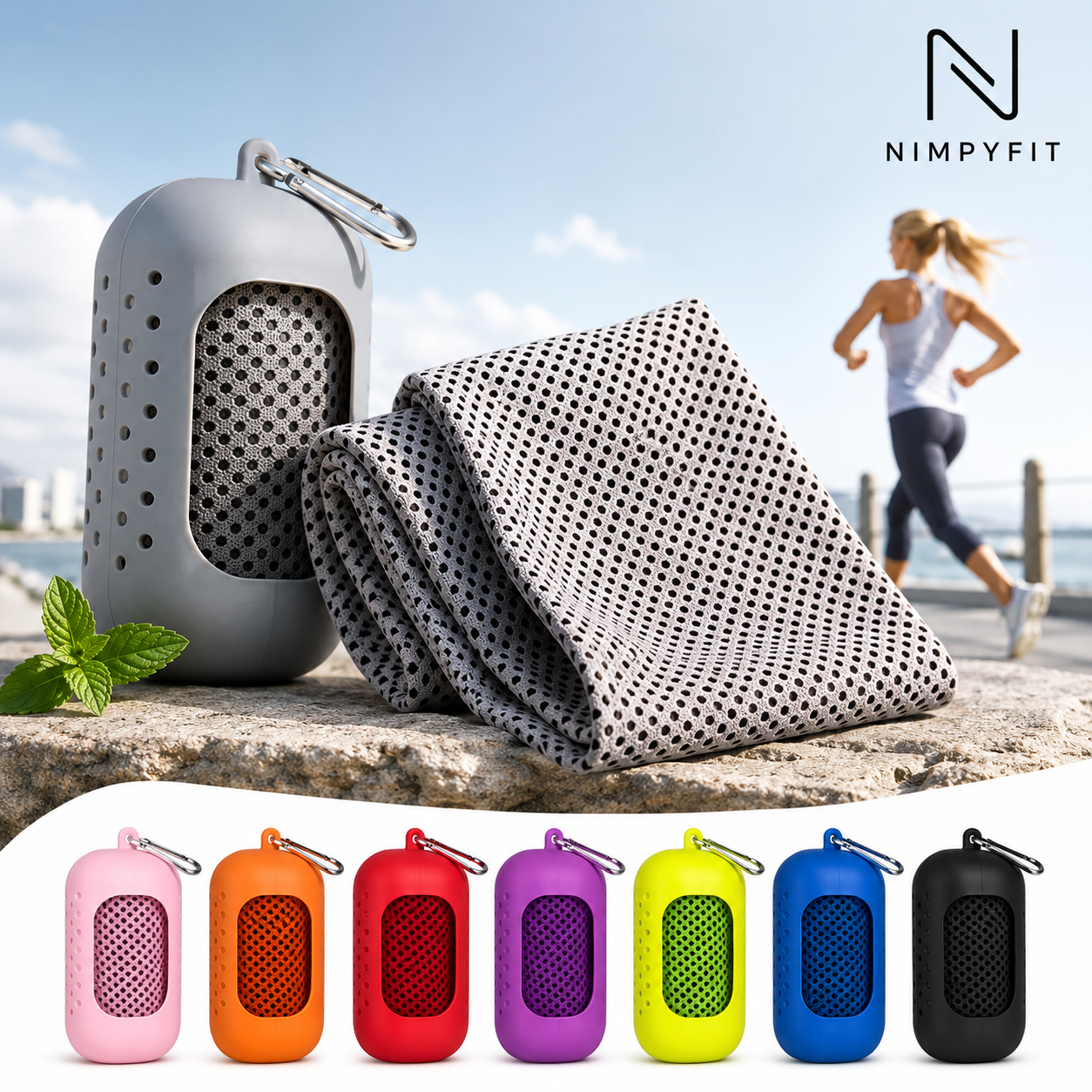 Quick-Dry Cooling Sports Towel with Silicone Carry Case