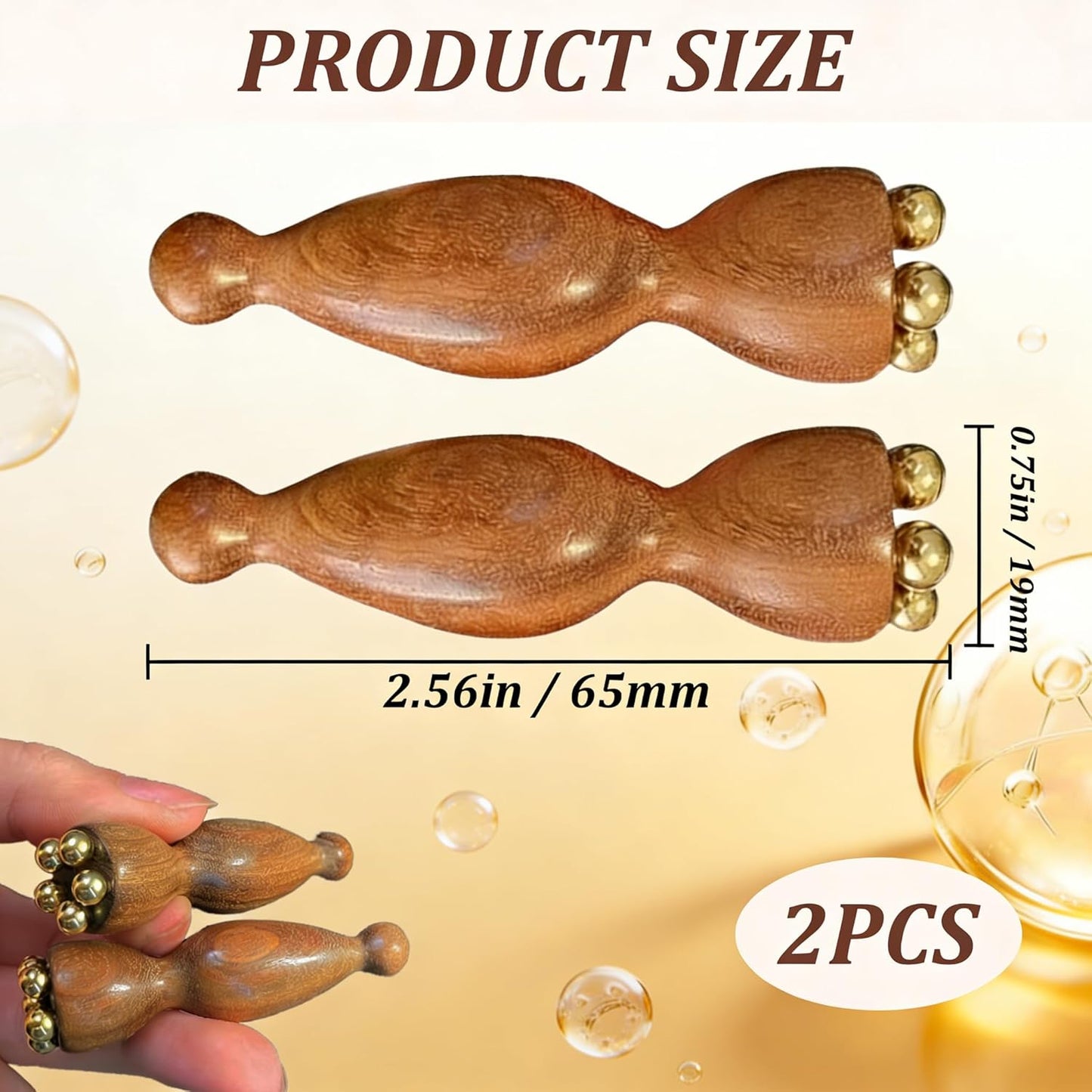 Facial Massage Tool Set 2Pcs Sandalwood Eye Massager with 5 Copper Beads Wooden Facial Massage Tools Gua Sha Eye Massager Tool for Face Acupressure Head Massage Wood Therapy Manual Massage Tool