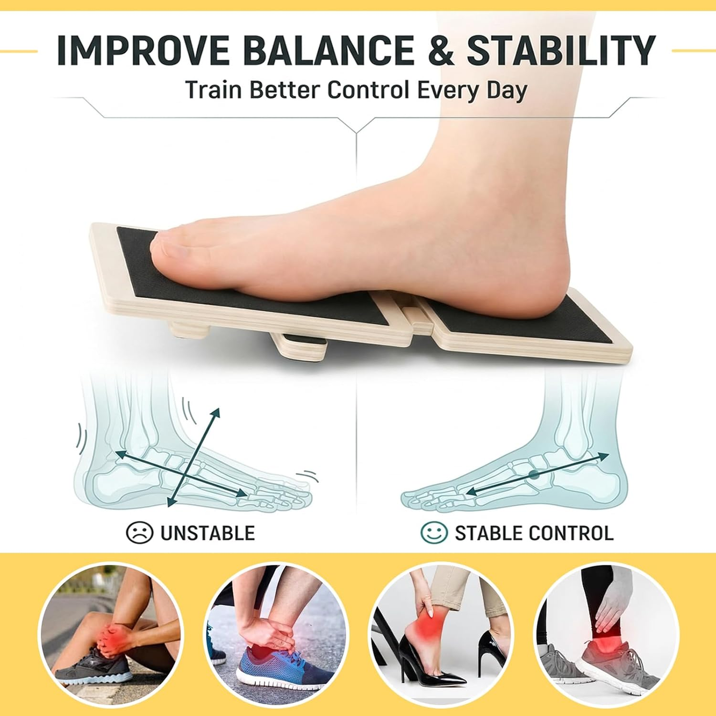 Adjustable Balance Board for Ankle & Foot Strength – Single-Leg Stability Trainer for Balance, Mobility, Calf Flexibility & Core Control – Foot Exercise Equipment for Home, Office, Gym & Rehab