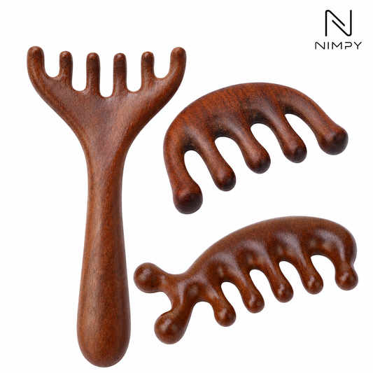 Wooden Head Scalp Massager Comb (3 Pcs )