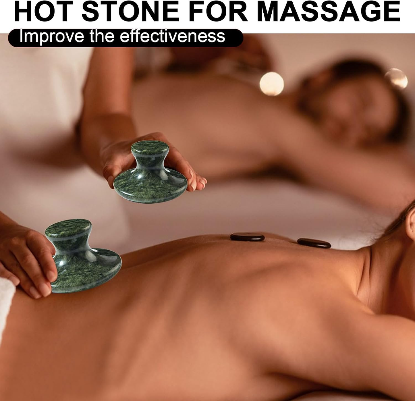 Massage Stone, 3.5Inch Natural Hot Rocks, Body Gua Sha Massage Tool for Cellulite Massage, Lymphatic Drainage, Relieve Tension and Muscle Pain