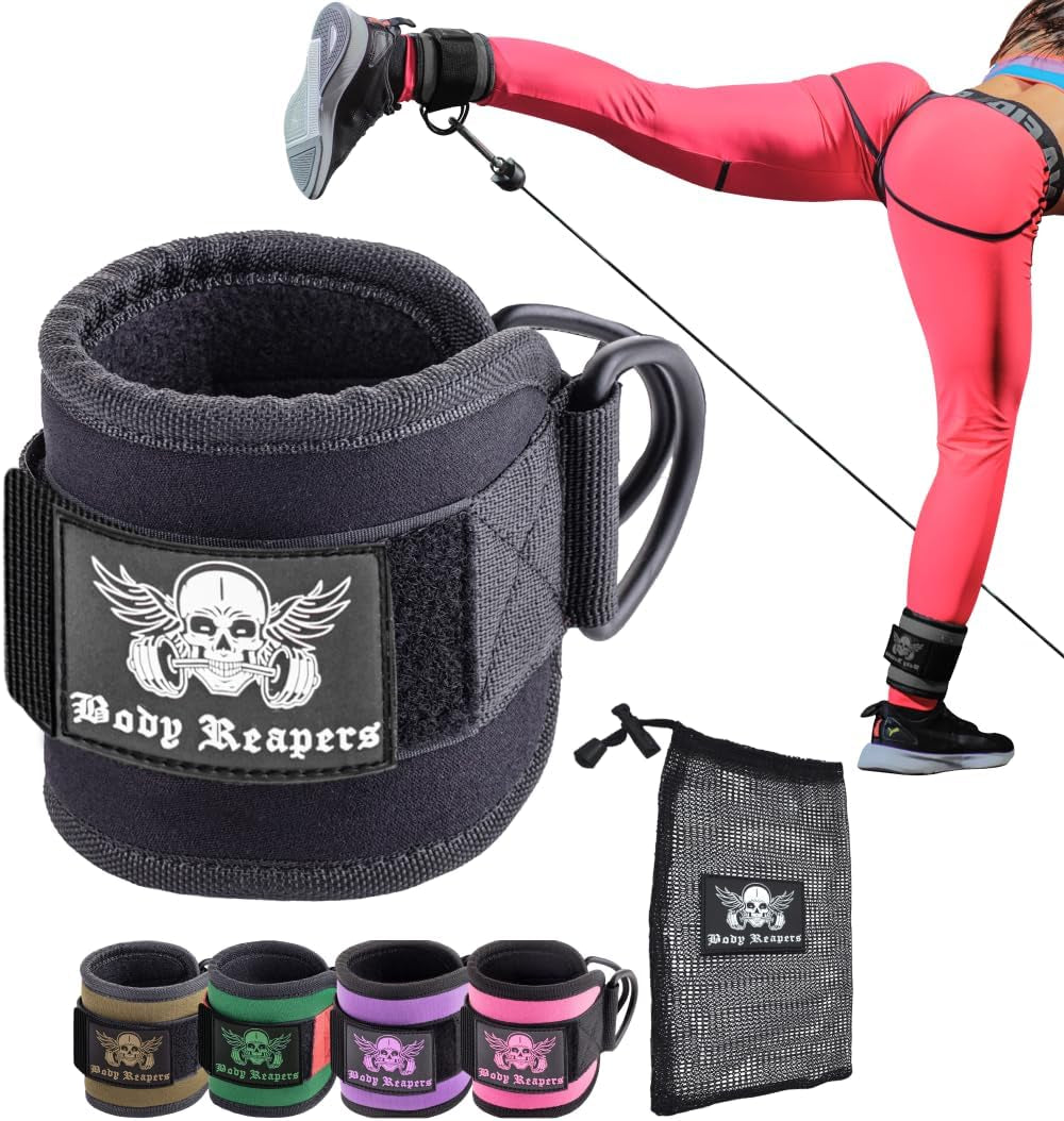 Adjustable Ankle Cuff Cable Attachment with Durable Double D-Rings and Cushioned Design for Enhanced Glute, Leg, and Lower Body Workouts