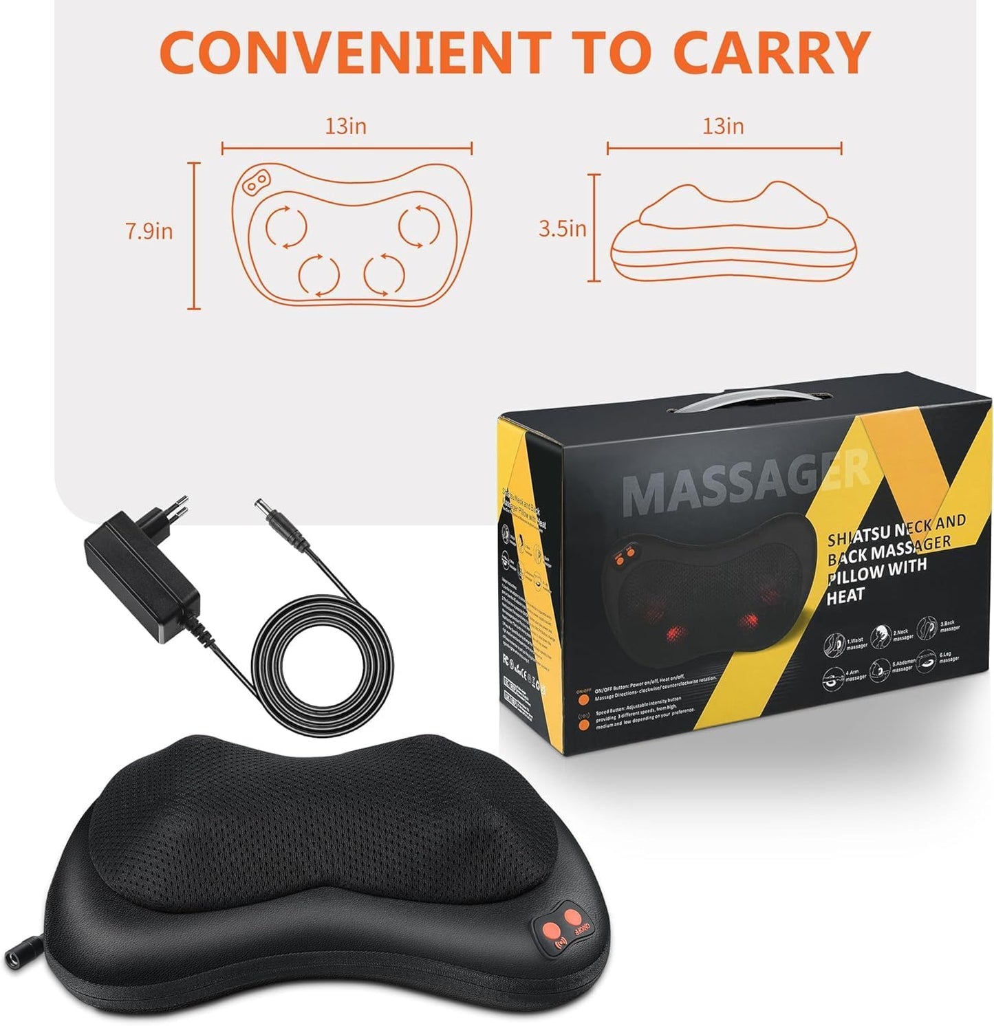 Neck and Back Massager with Heat Electric Shiatsu Deep Tissue 