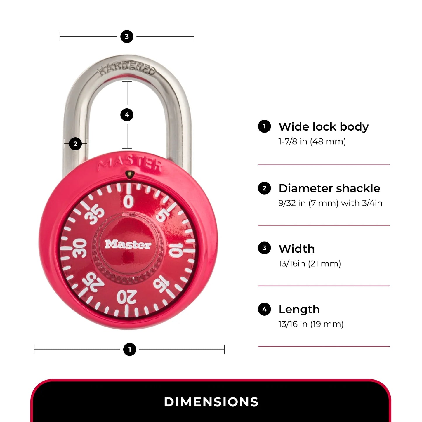 School Locker 3-Digit Combination Padlock, Color Variety